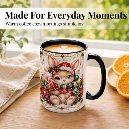 #pl[15oz|Black] Crystal Style Christmas Bunny Coffee Mug, Holiday Rabbit Mug, Ceramic Cup