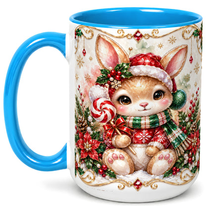 #pl[15oz|Blue] Crystal Style Christmas Bunny Coffee Mug, Holiday Rabbit Mug, Ceramic Cup
