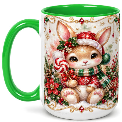 #pl[15oz|Green] Crystal Style Christmas Bunny Coffee Mug, Holiday Rabbit Mug, Ceramic Cup