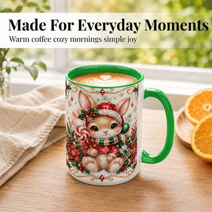 #pl[15oz|Green] Crystal Style Christmas Bunny Coffee Mug, Holiday Rabbit Mug, Ceramic Cup