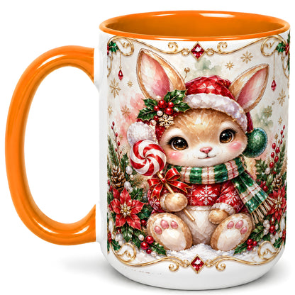 #pl[15oz|Orange] Crystal Style Christmas Bunny Coffee Mug, Holiday Rabbit Mug, Ceramic Cup