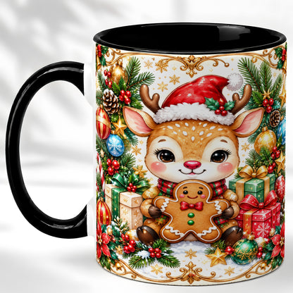 #pl[11oz|Black] Christmas Reindeer Coffee Mug, Gingerbread Deer Mug, Ceramic Cup