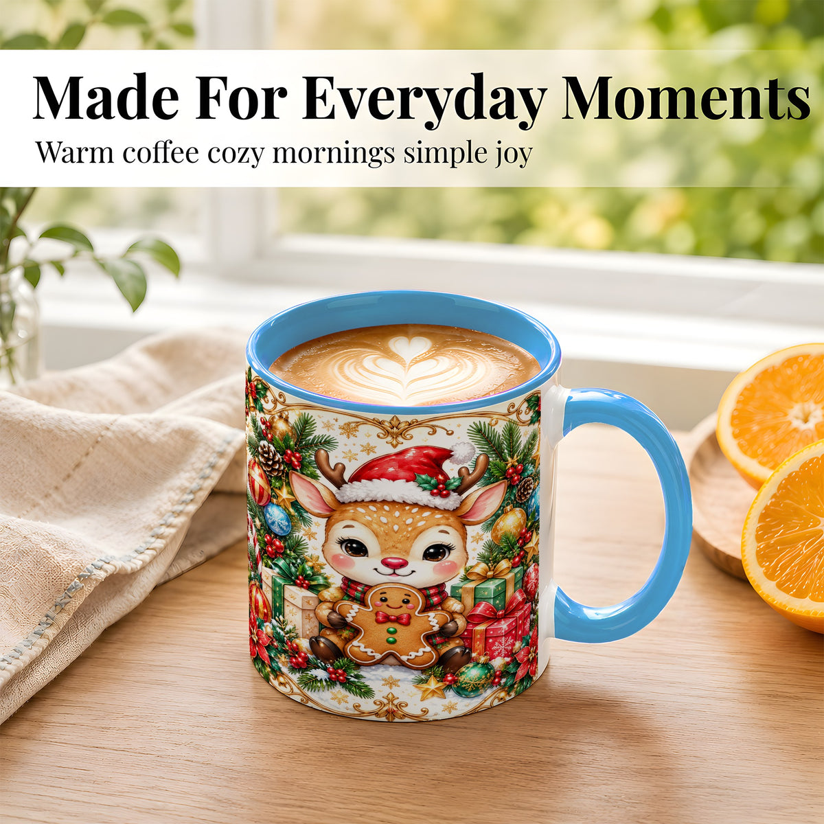 #pl[11oz|Blue] Christmas Reindeer Coffee Mug, Gingerbread Deer Mug, Ceramic Cup