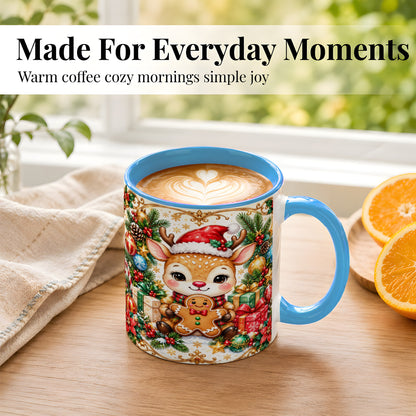 #pl[11oz|Blue] Christmas Reindeer Coffee Mug, Gingerbread Deer Mug, Ceramic Cup