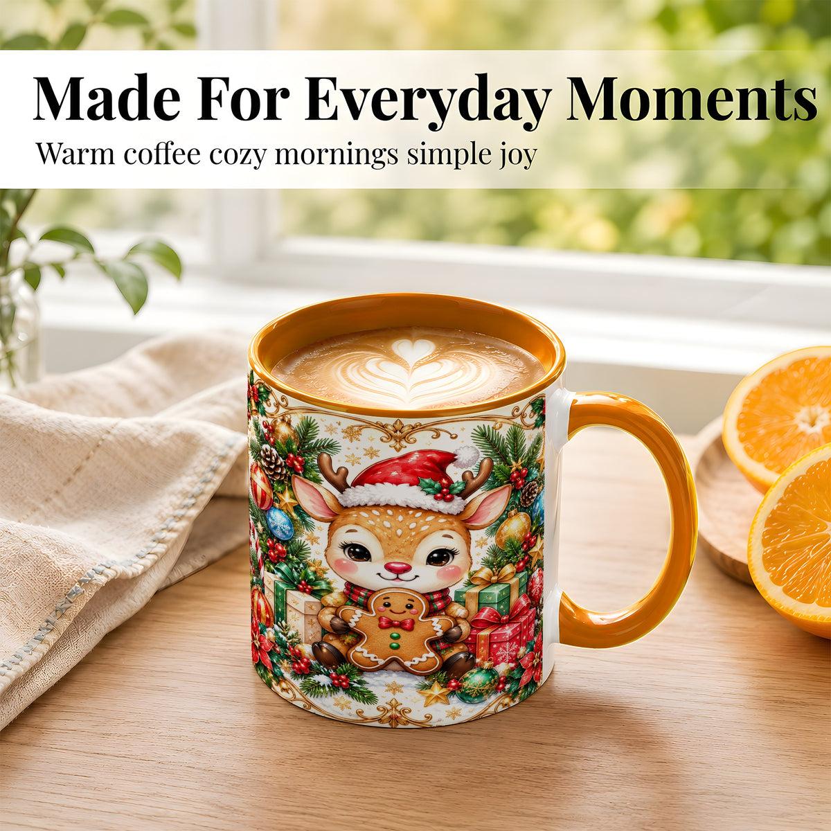 #pl[11oz|Orange] Christmas Reindeer Coffee Mug, Gingerbread Deer Mug, Ceramic Cup