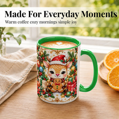#pl[15oz|Green] Christmas Reindeer Coffee Mug, Gingerbread Deer Mug, Ceramic Cup