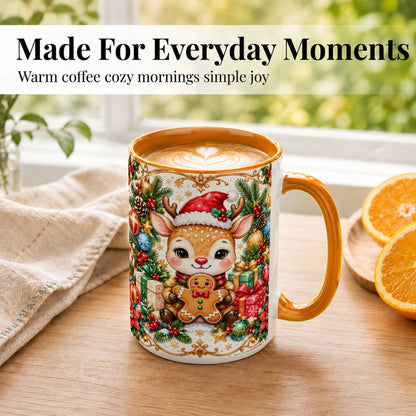 #pl[15oz|Orange] Christmas Reindeer Coffee Mug, Gingerbread Deer Mug, Ceramic Cup