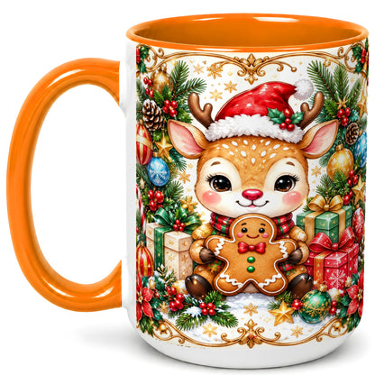#pl[15oz|Orange] Christmas Reindeer Coffee Mug, Gingerbread Deer Mug, Ceramic Cup