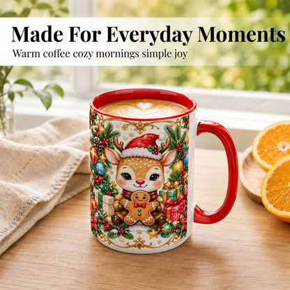 #pl[15oz|Red] Christmas Reindeer Coffee Mug, Gingerbread Deer Mug, Ceramic Cup