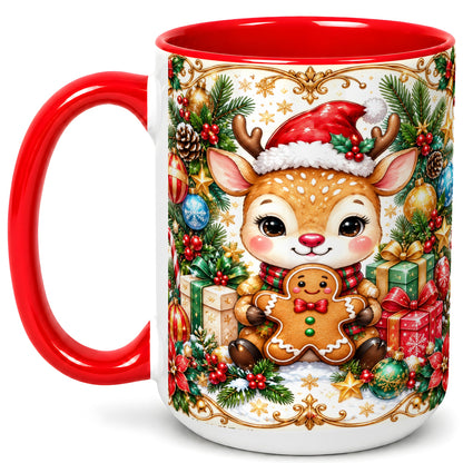 #pl[15oz|Red] Christmas Reindeer Coffee Mug, Gingerbread Deer Mug, Ceramic Cup