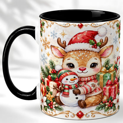 #pl[11oz|Black] Christmas Reindeer Coffee Mug, Snowman Mug, Ceramic Cup