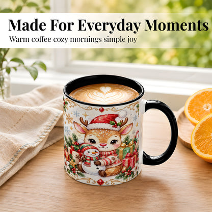 #pl[11oz|Black] Christmas Reindeer Coffee Mug, Snowman Mug, Ceramic Cup