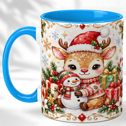 #pl[11oz|Blue] Christmas Reindeer Coffee Mug, Snowman Mug, Ceramic Cup