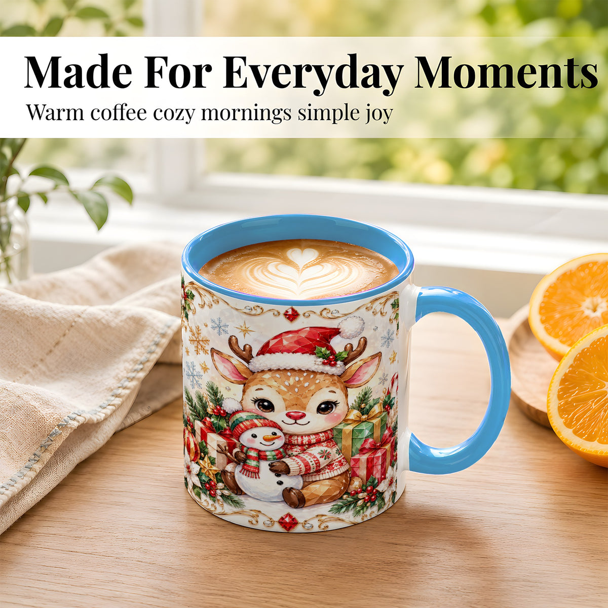 #pl[11oz|Blue] Christmas Reindeer Coffee Mug, Snowman Mug, Ceramic Cup