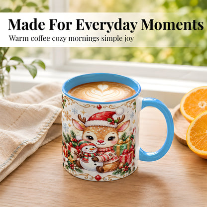 #pl[11oz|Blue] Christmas Reindeer Coffee Mug, Snowman Mug, Ceramic Cup