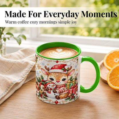 #pl[11oz|Green] Christmas Reindeer Coffee Mug, Snowman Mug, Ceramic Cup