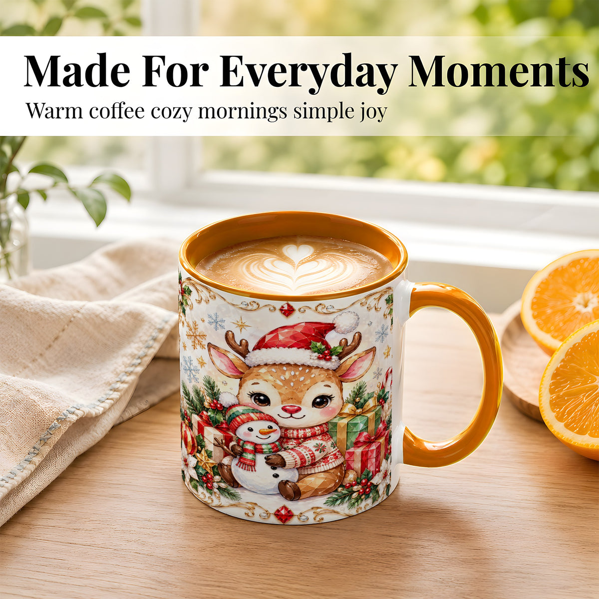 #pl[11oz|Orange] Christmas Reindeer Coffee Mug, Snowman Mug, Ceramic Cup