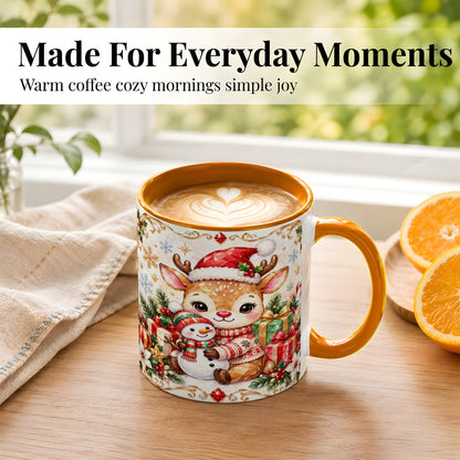 #pl[11oz|Orange] Christmas Reindeer Coffee Mug, Snowman Mug, Ceramic Cup