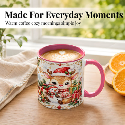 #pl[11oz|Pink] Christmas Reindeer Coffee Mug, Snowman Mug, Ceramic Cup