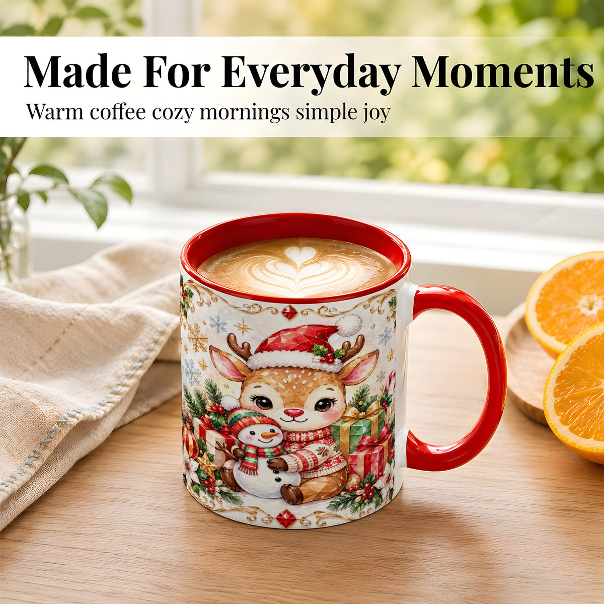 #pl[11oz|Red] Christmas Reindeer Coffee Mug, Snowman Mug, Ceramic Cup