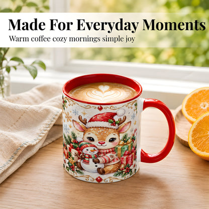 #pl[11oz|Red] Christmas Reindeer Coffee Mug, Snowman Mug, Ceramic Cup