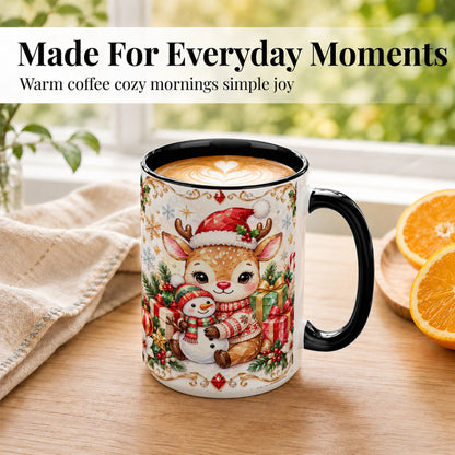 #pl[15oz|Black] Christmas Reindeer Coffee Mug, Snowman Mug, Ceramic Cup