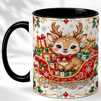 #pl[11oz|Black] Christmas Sleigh Reindeer Coffee Mug, Holiday Mug, Ceramic Cup