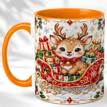 #pl[11oz|Orange] Christmas Sleigh Reindeer Coffee Mug, Holiday Mug, Ceramic Cup