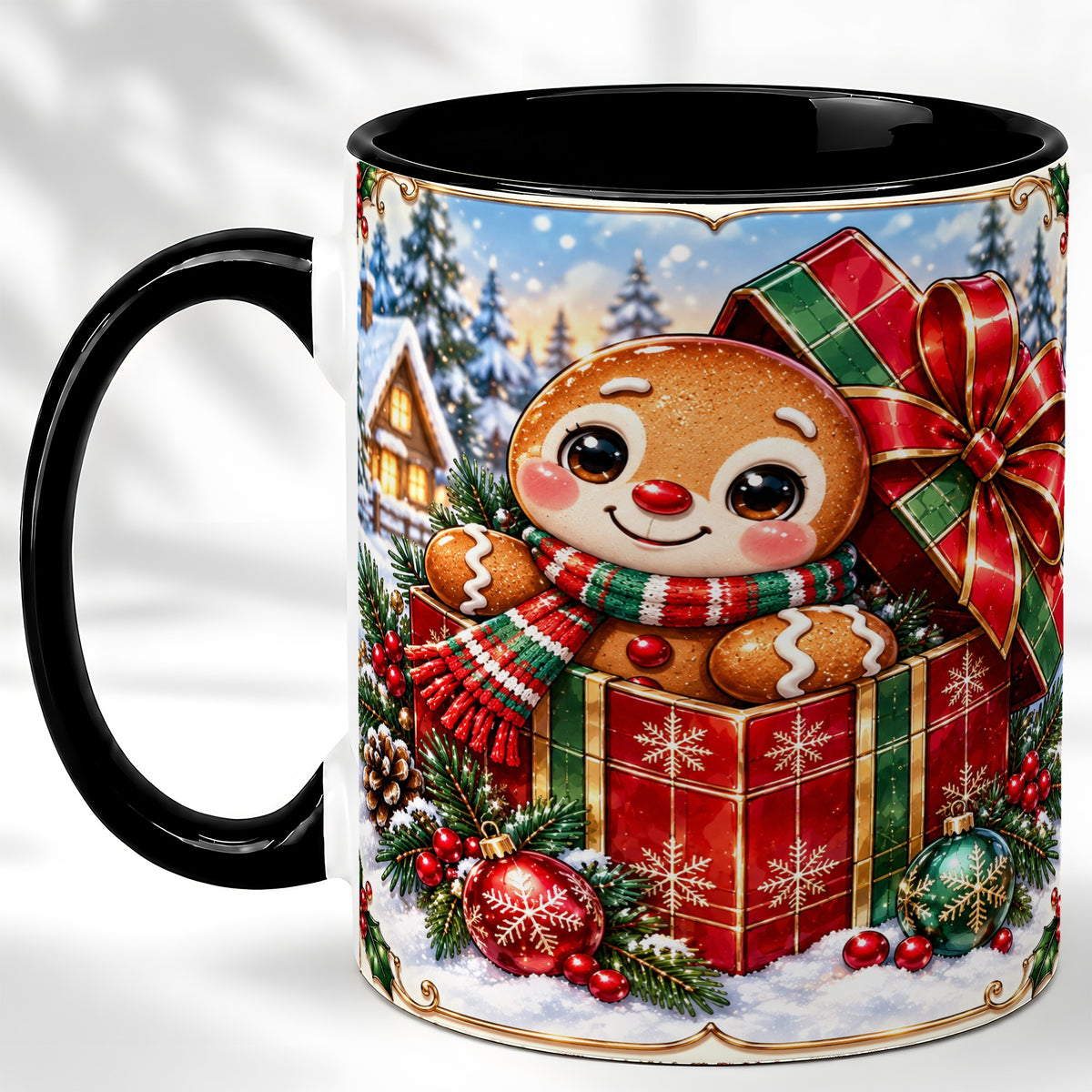 #pl[11oz|Black] Christmas Gingerbread Coffee Mug, Holiday Cookie Mug, Ceramic Cup
