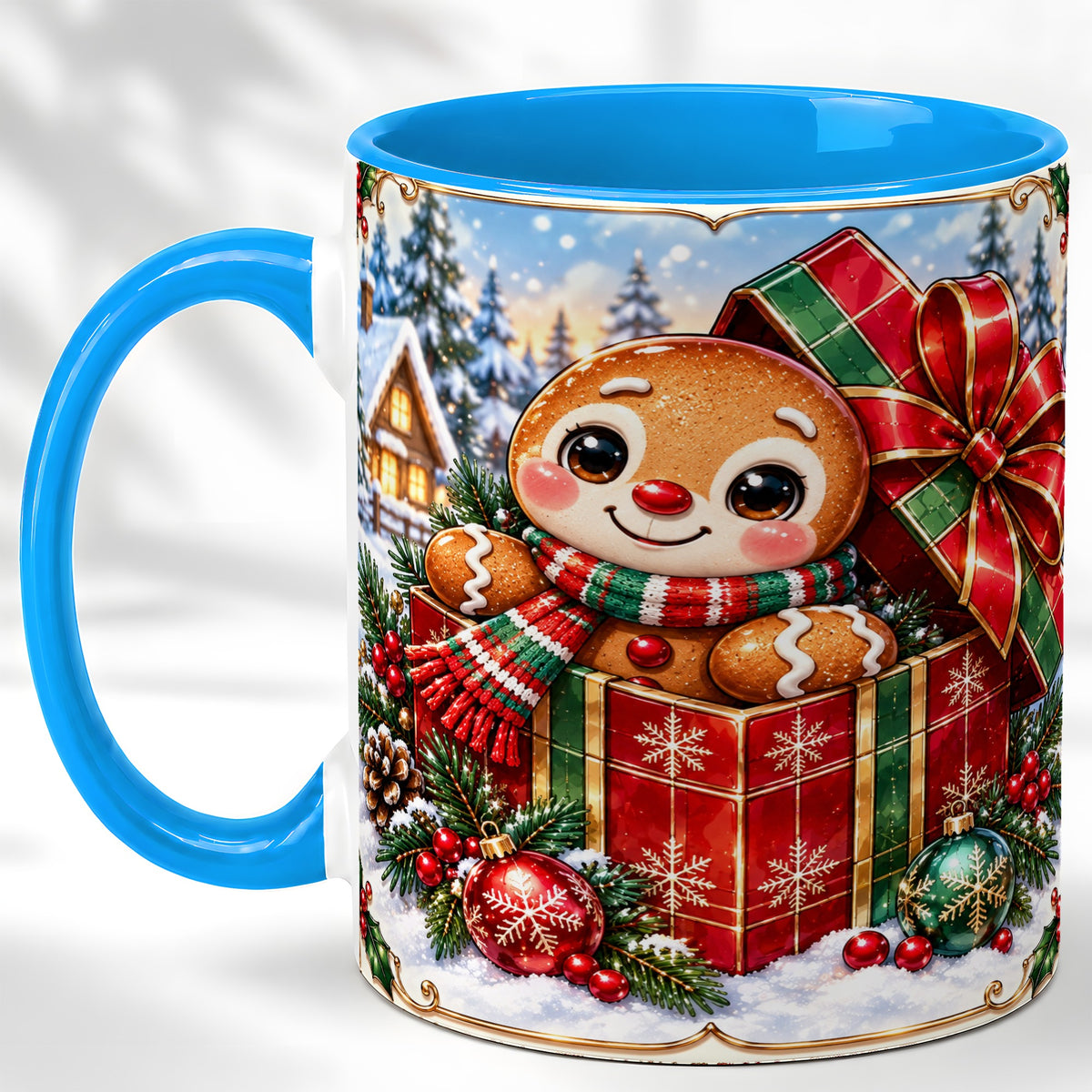 #pl[11oz|Blue] Christmas Gingerbread Coffee Mug, Holiday Cookie Mug, Ceramic Cup
