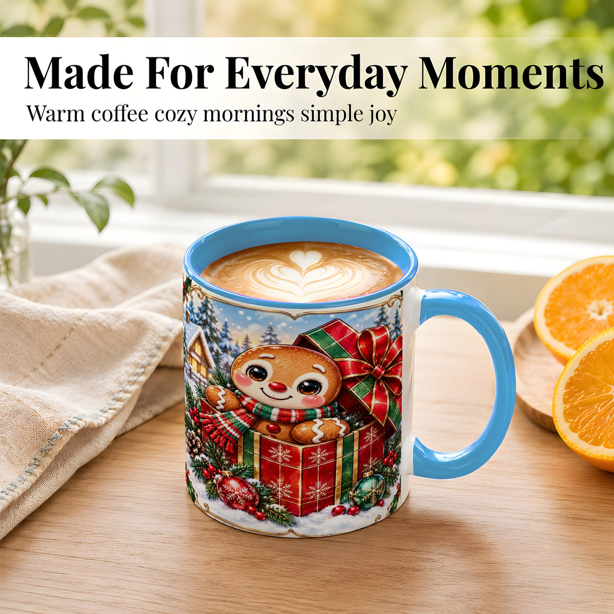 #pl[11oz|Blue] Christmas Gingerbread Coffee Mug, Holiday Cookie Mug, Ceramic Cup