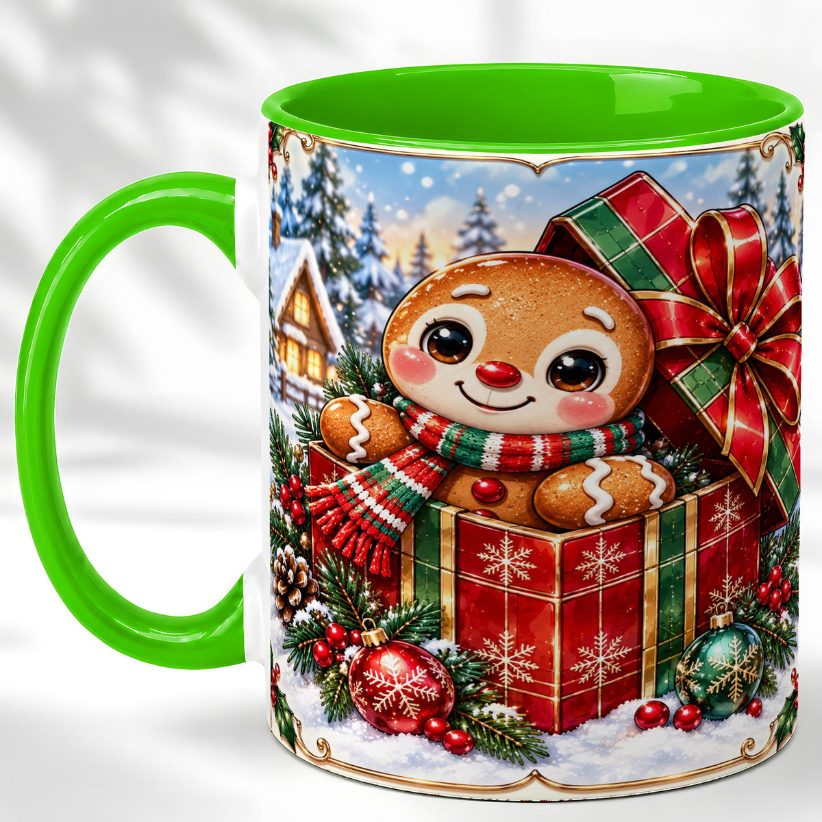 #pl[11oz|Green] Christmas Gingerbread Coffee Mug, Holiday Cookie Mug, Ceramic Cup