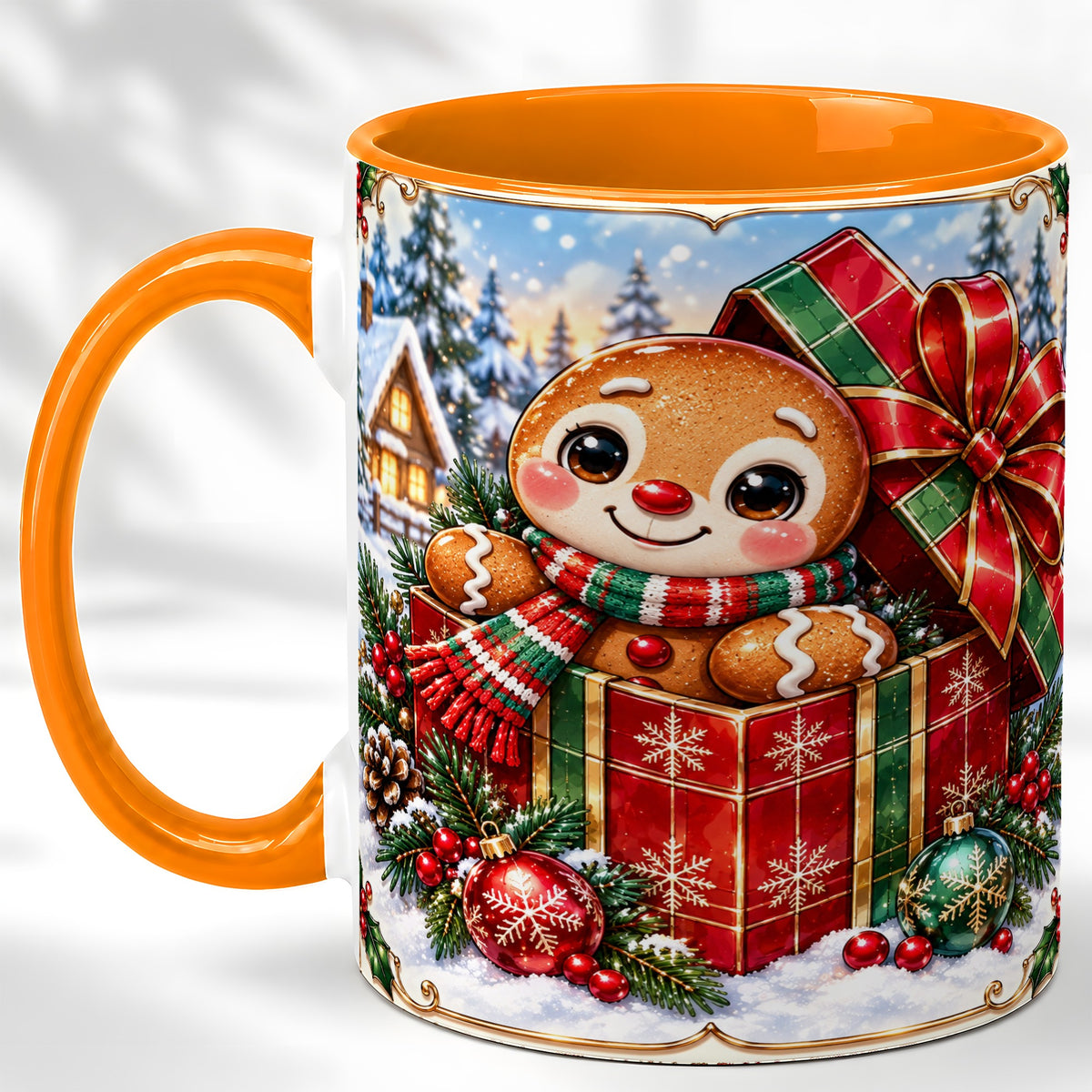 #pl[11oz|Orange] Christmas Gingerbread Coffee Mug, Holiday Cookie Mug, Ceramic Cup
