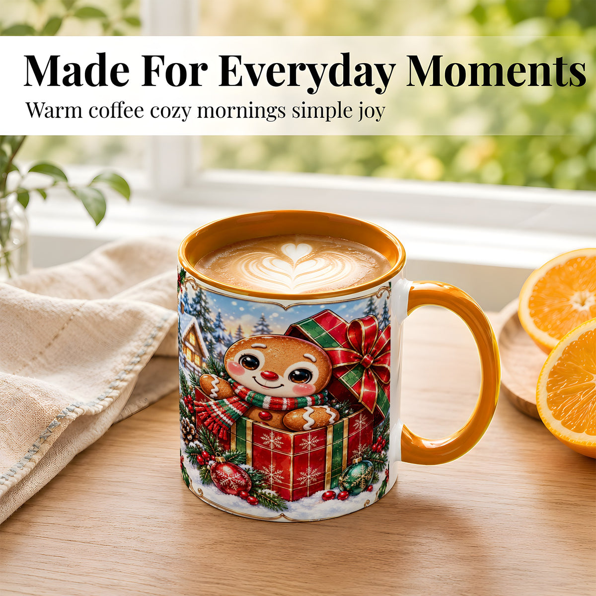 #pl[11oz|Orange] Christmas Gingerbread Coffee Mug, Holiday Cookie Mug, Ceramic Cup