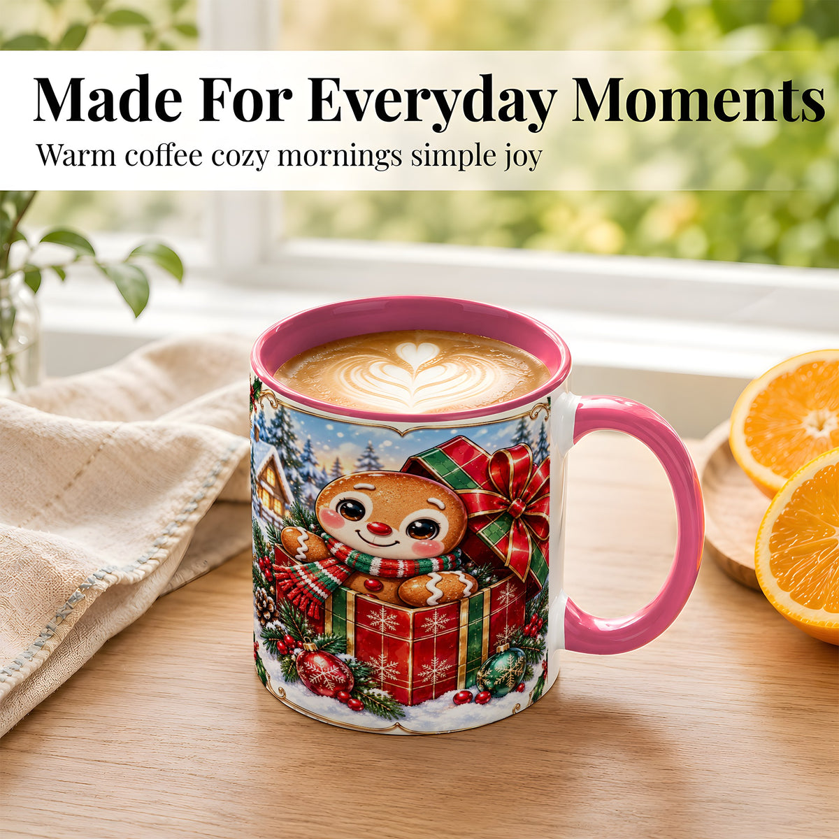 #pl[11oz|Pink] Christmas Gingerbread Coffee Mug, Holiday Cookie Mug, Ceramic Cup