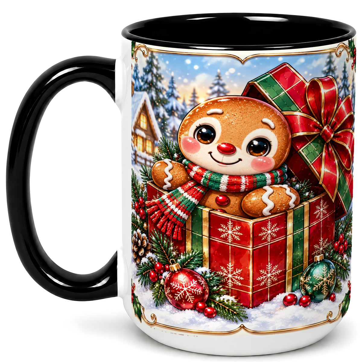 #pl[15oz|Black] Christmas Gingerbread Coffee Mug, Holiday Cookie Mug, Ceramic Cup
