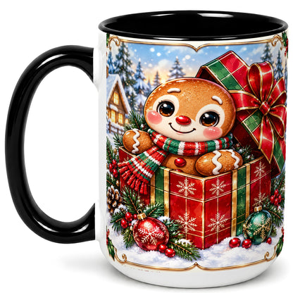 #pl[15oz|Black] Christmas Gingerbread Coffee Mug, Holiday Cookie Mug, Ceramic Cup