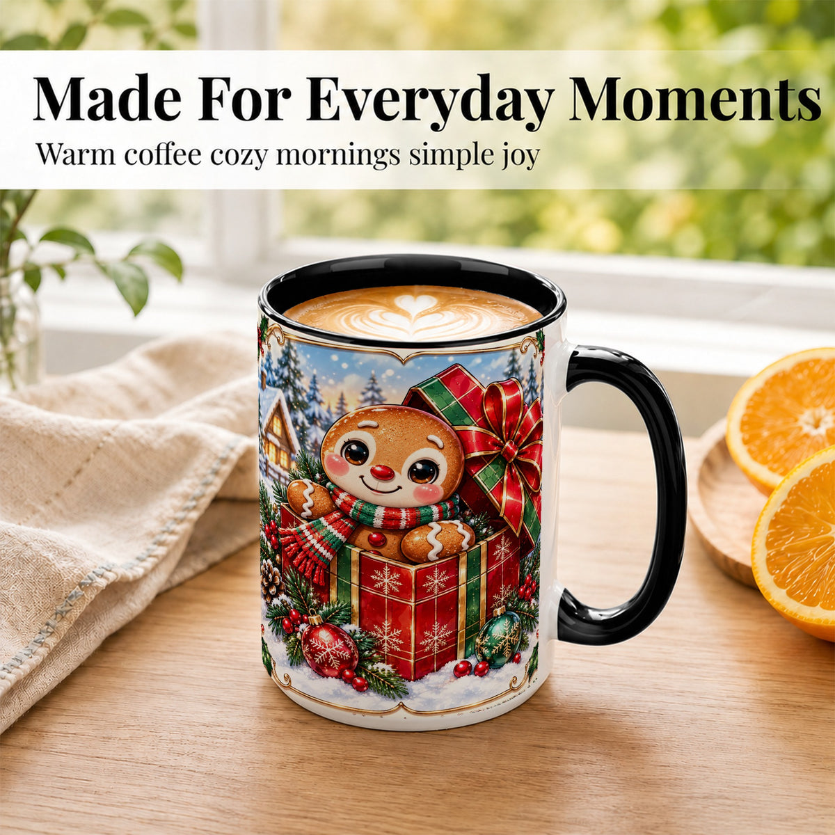 #pl[15oz|Black] Christmas Gingerbread Coffee Mug, Holiday Cookie Mug, Ceramic Cup
