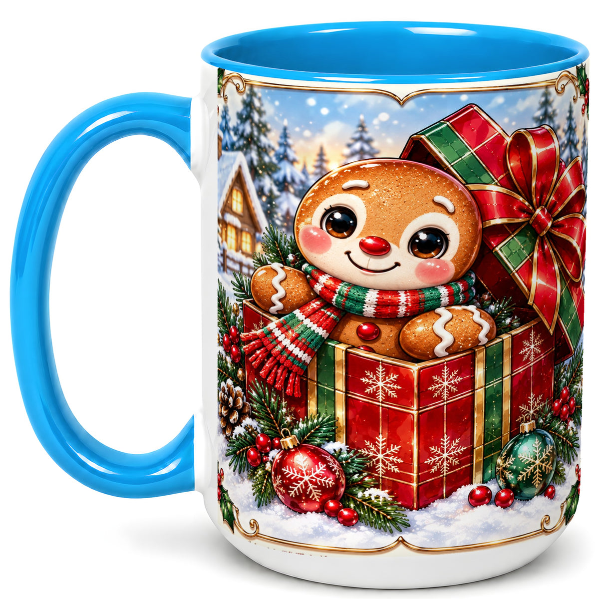 #pl[15oz|Blue] Christmas Gingerbread Coffee Mug, Holiday Cookie Mug, Ceramic Cup