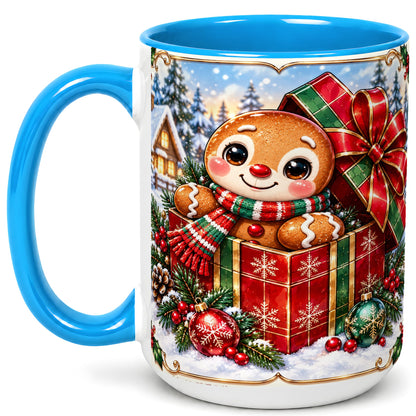 #pl[15oz|Blue] Christmas Gingerbread Coffee Mug, Holiday Cookie Mug, Ceramic Cup