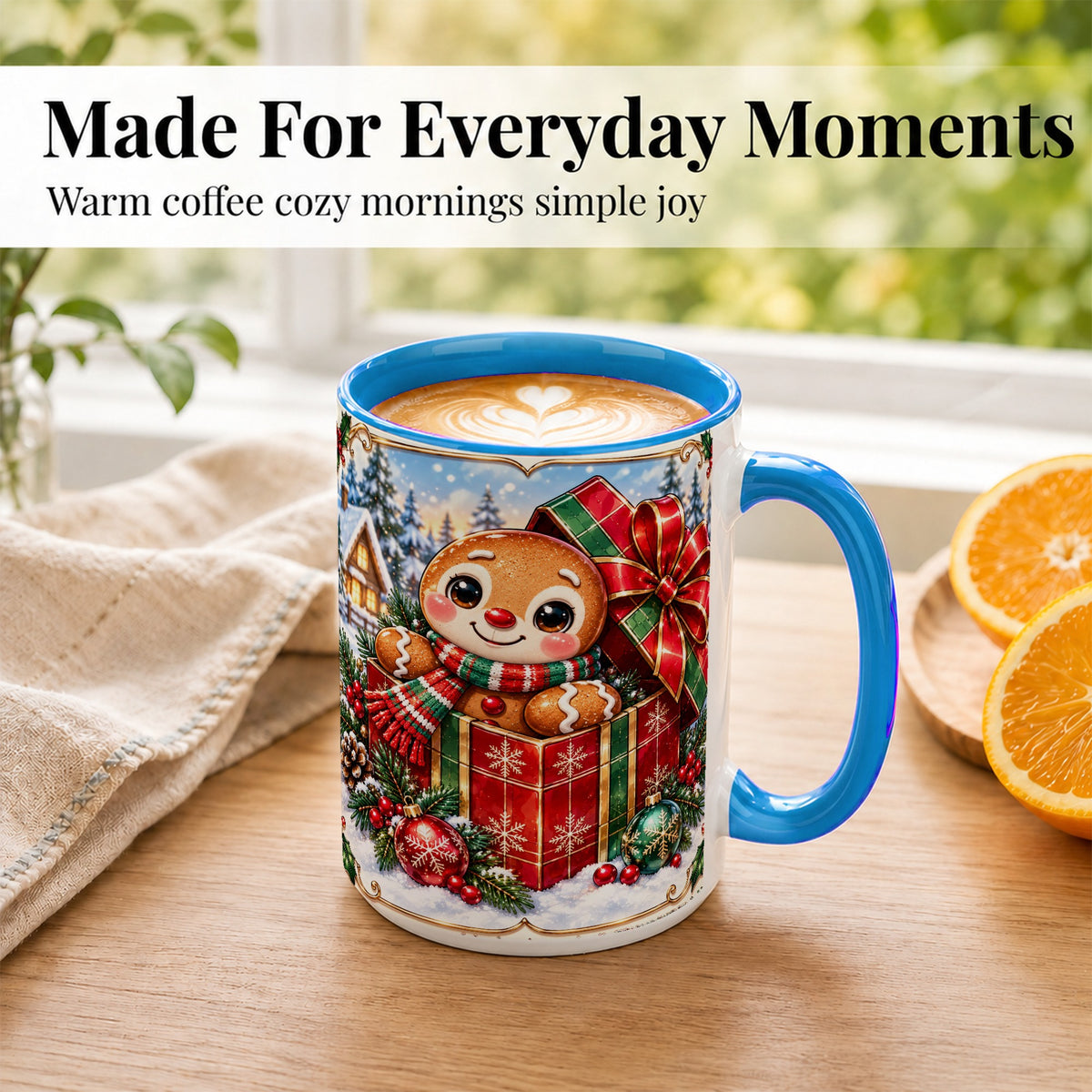 #pl[15oz|Blue] Christmas Gingerbread Coffee Mug, Holiday Cookie Mug, Ceramic Cup