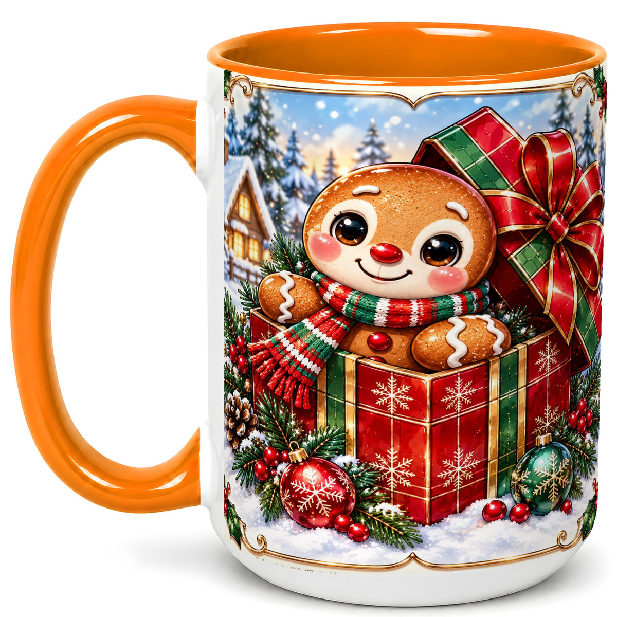 #pl[15oz|Orange] Christmas Gingerbread Coffee Mug, Holiday Cookie Mug, Ceramic Cup