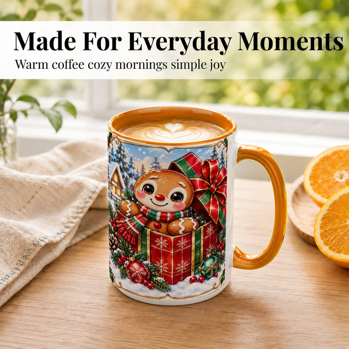 #pl[15oz|Orange] Christmas Gingerbread Coffee Mug, Holiday Cookie Mug, Ceramic Cup
