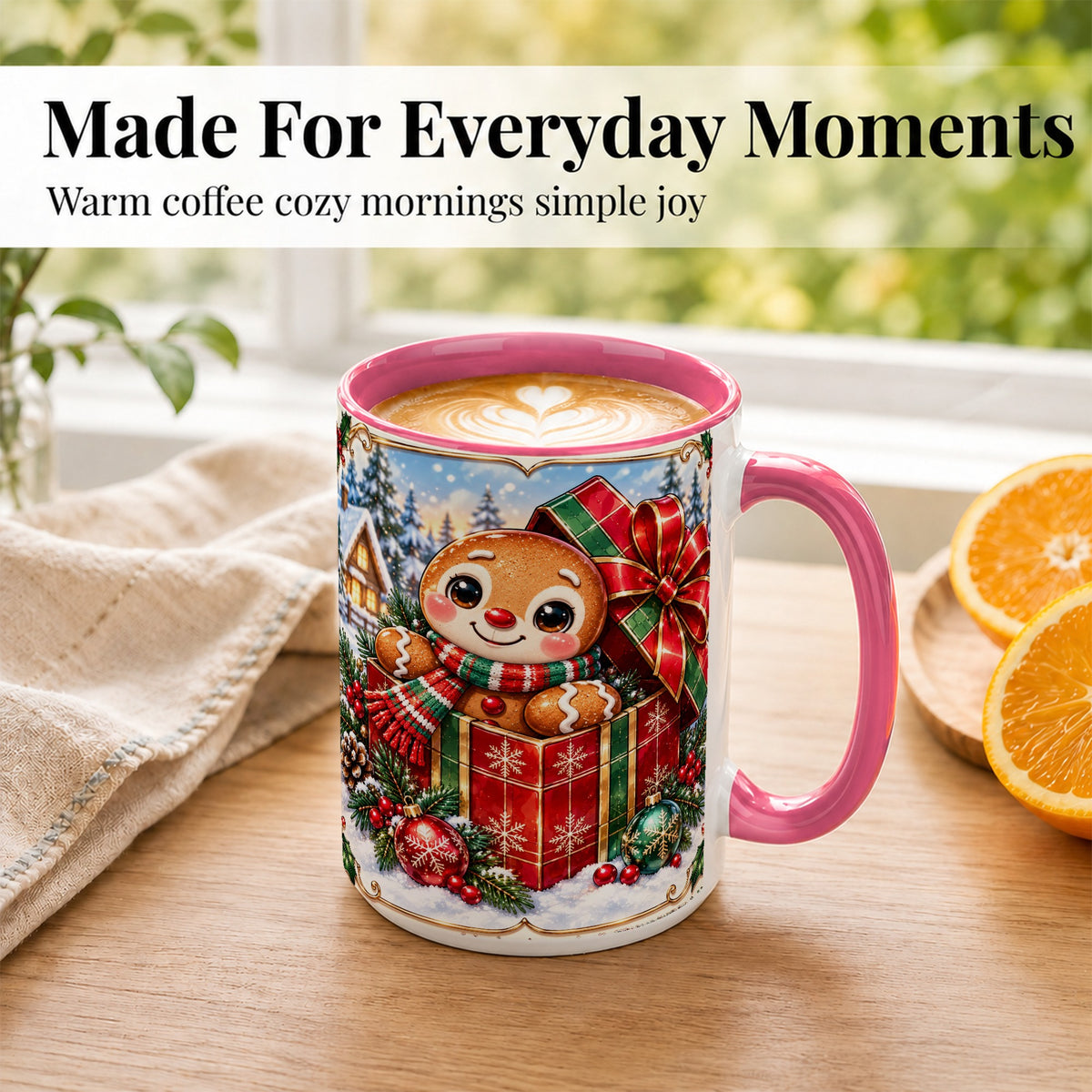 #pl[15oz|Pink] Christmas Gingerbread Coffee Mug, Holiday Cookie Mug, Ceramic Cup