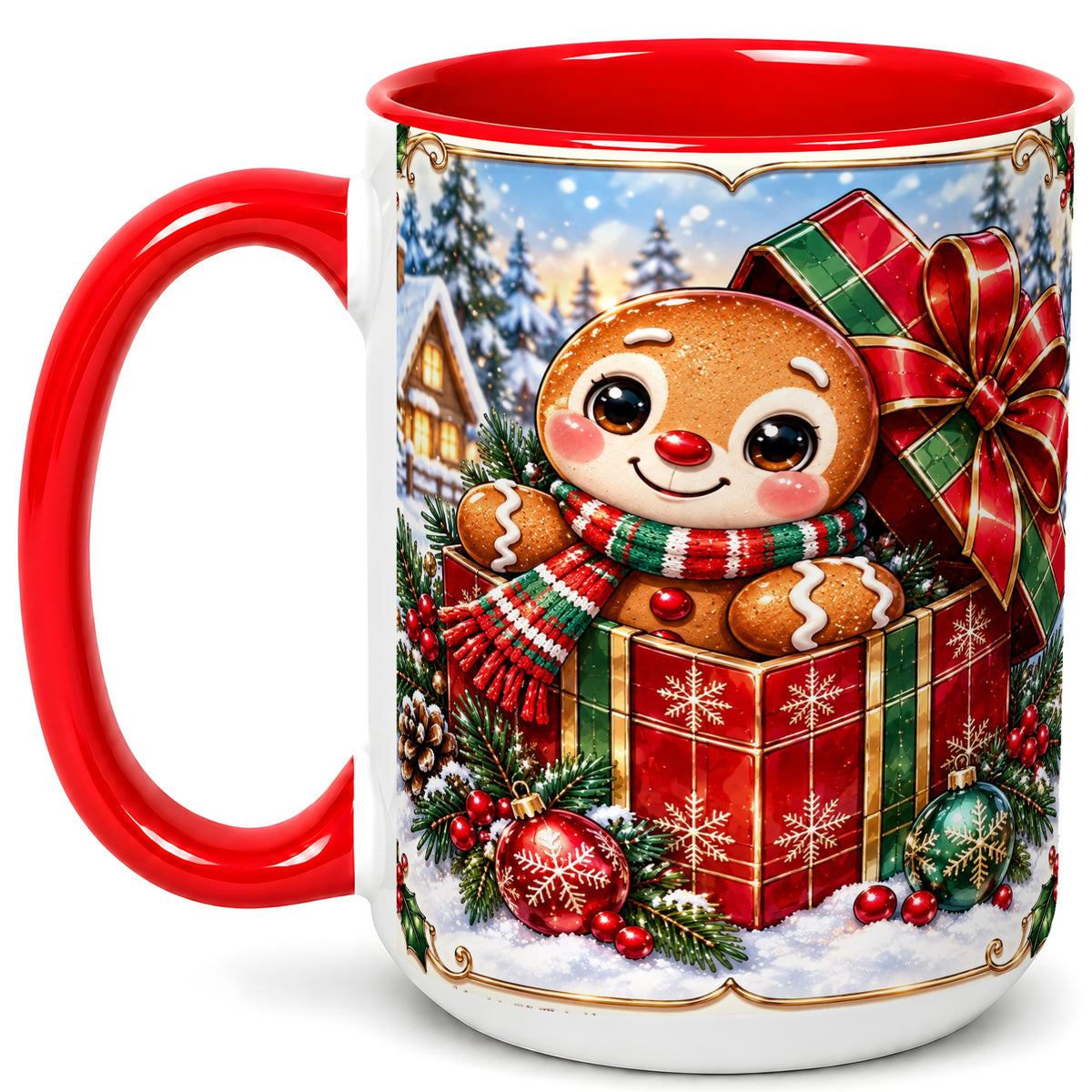 #pl[15oz|Red] Christmas Gingerbread Coffee Mug, Holiday Cookie Mug, Ceramic Cup