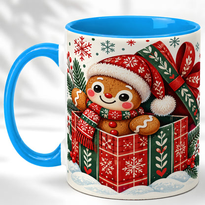#pl[11oz|Blue] Christmas Gingerbread Coffee Mug, Folk Holiday Cookie Mug, Ceramic Cup