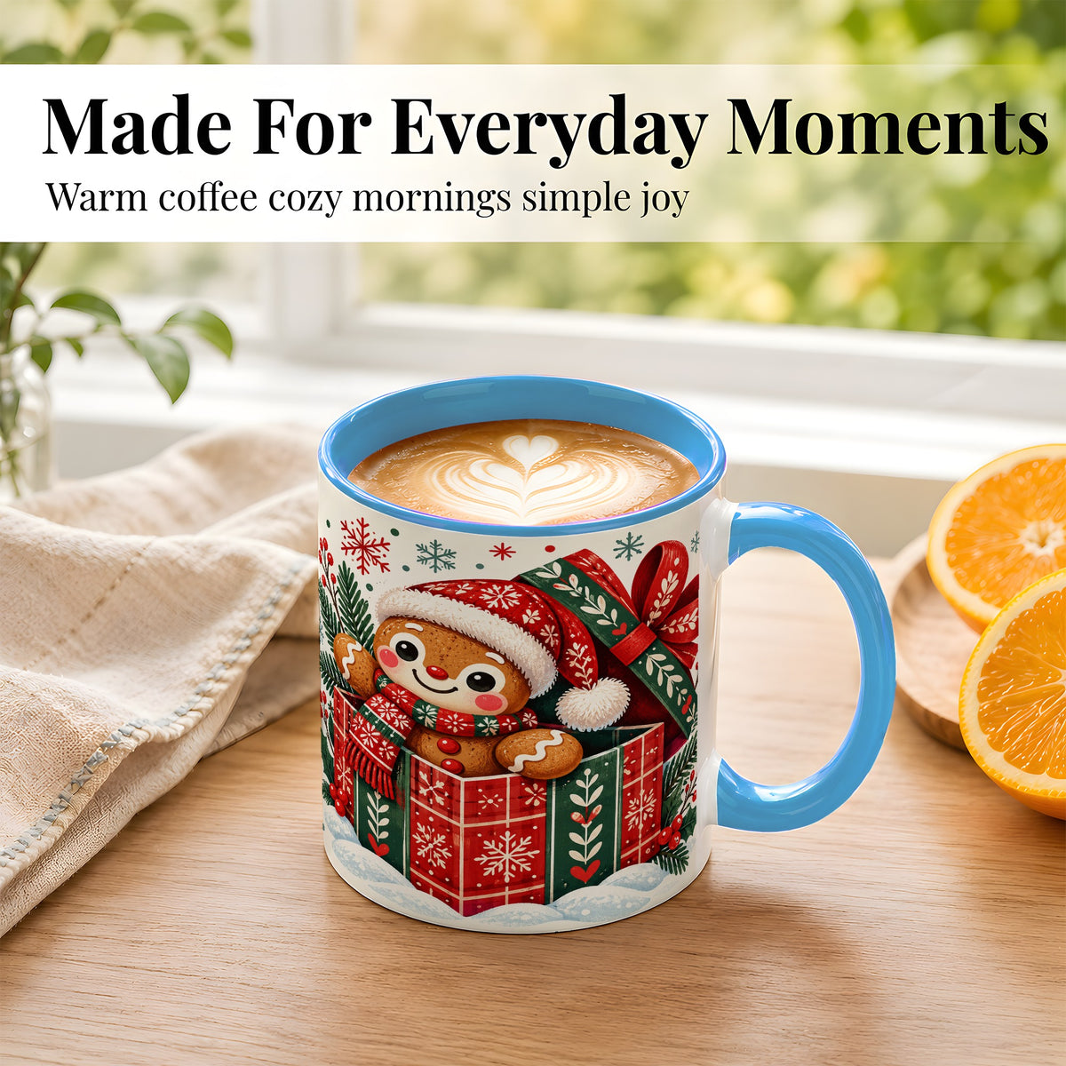 #pl[11oz|Blue] Christmas Gingerbread Coffee Mug, Folk Holiday Cookie Mug, Ceramic Cup
