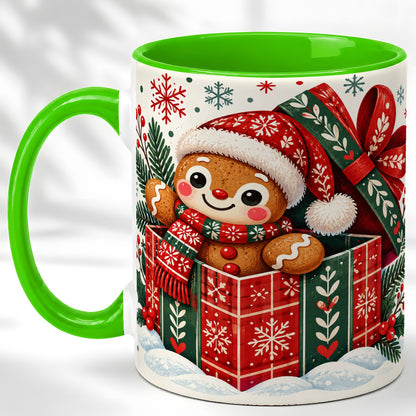 #pl[11oz|Green] Christmas Gingerbread Coffee Mug, Folk Holiday Cookie Mug, Ceramic Cup