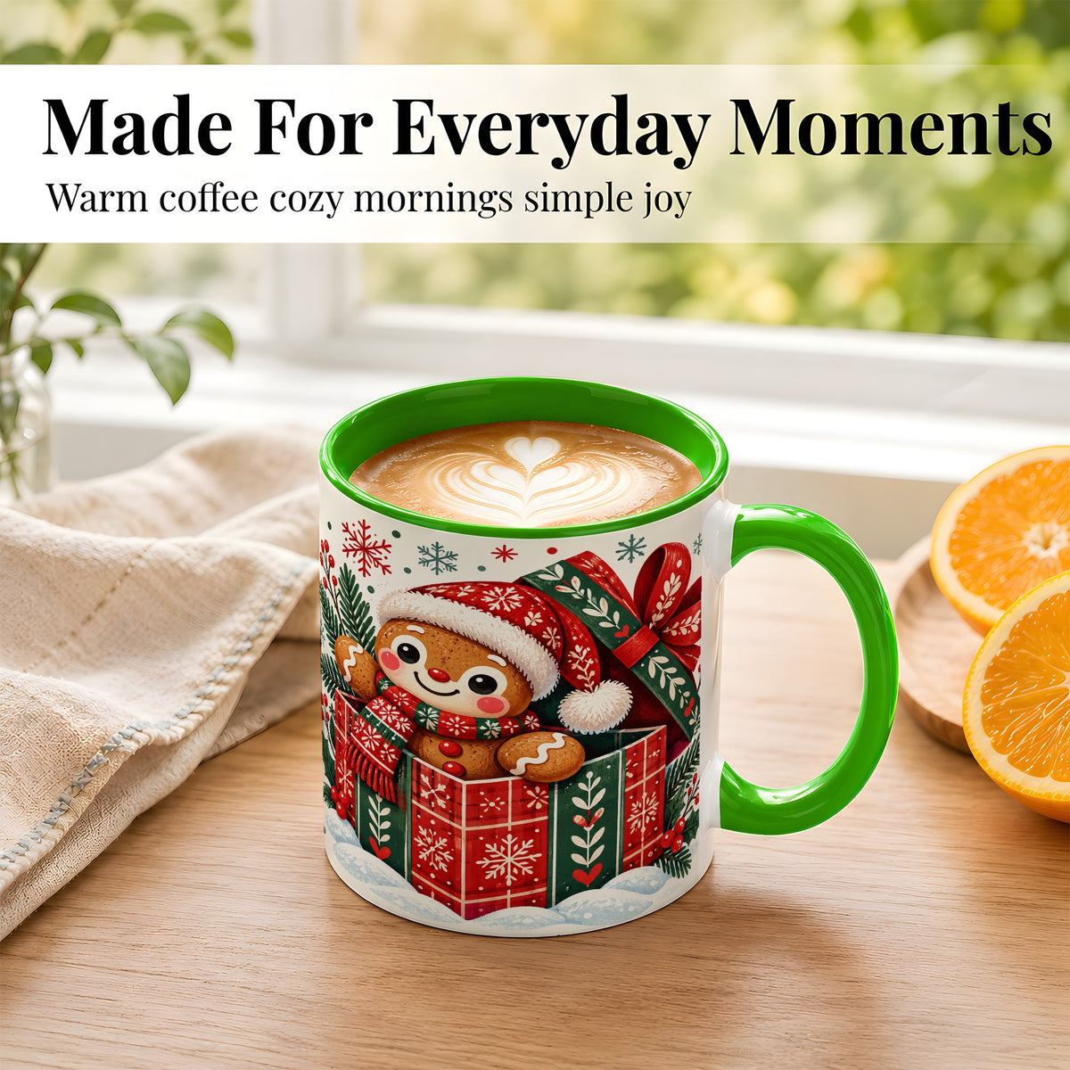#pl[11oz|Green] Christmas Gingerbread Coffee Mug, Folk Holiday Cookie Mug, Ceramic Cup