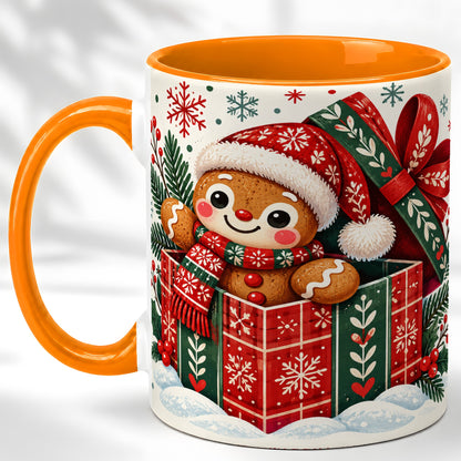 #pl[11oz|Orange] Christmas Gingerbread Coffee Mug, Folk Holiday Cookie Mug, Ceramic Cup
